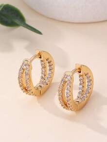 1 件/2 件时尚全锆石圆形耳环，女士优雅耳环，中性简约高端耳环，沙特国庆节礼物，万圣节珠宝，圣诞节礼物<厂家直销>