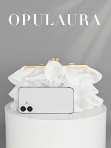 OpulAura 女士优雅迷人花瓣宴会手拿包，褶边设计晚礼服手提包，适合婚礼/度假/正式派对/舞会，配有链式肩带，花瓣形状随机 - 白色 - 查看 5