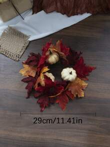 1 pieza Anillo de vela artificial de hoja de arce de Acción de Gracias con bayas y calabaza, decoración floral realista de vid de otoño para puerta, centro de mesa, decoración del hogar de cosecha
