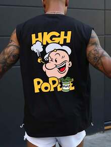 Men's Oversized Tank Top Streetwear Surf Board Shirt Unisex Gym Workout Skate Loose Cotton Printed T-Shirt - 黑色 - 查看 2