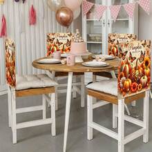 1pc/4pcs/6pcs/10pcs Autumn Series Pumpkin & Floral Butterfly Pattern Plush Chair Cover, Removable Short Plush Material Chair Slipcover, Chair Back Protector Cover, Suitable For All Seasons, Holiday Decor Chair Cover, For Dining Room, Living Room, Home Chair Protection, With Back Protection, Applicable To Dining Room, Office, Living Room, Hotel And Home Decor