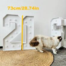 1Pc 73cm/28.7inch Light Up Digital Marquee Frame KT Board Number 0-9 Plug-In KT Board Party Decorative Light Birthday Party Anniversary Decoration Lighted Holiday Displays,Cool White Lights - 白色 - 查看 2