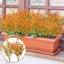 6/12 Packs Decorative Artificial Fall Flowers Durable UV Resistant Autumn Faux Plastic Plants Reusable Yellow Greenery Plant For Home Wedding Garden Fireplace Outdoor Decoration