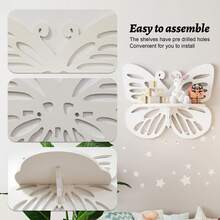 2pc Butterfly Shaped Nursery Wall Deor Floating Shelf, Cute Wall Display Rack For Kid's Room, Small Decorative Shelf Wall Mounted - 白色 - 查看 6