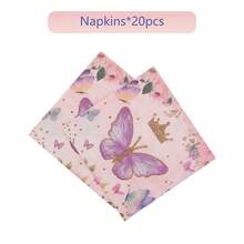 80pcs/Set Cute Butterfly Theme Disposable Party Tableware, Birthday Party Supplies, 9-Inch Plates, 7-Inch Plates, Butterfly Pattern Disposable Paper Cups, Beverage Cups, Coffee Cups