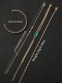 5pcs/Set Women's Fashion Square Minimalist Dial Quartz Wrist Watch With Steel Band + Bracelet Combo (Watch Not Included In Set)