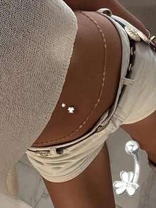 1 chiếc khuyên rốn hình cỏ bốn lá bằng bạc Sterling S925, khuyên rốn dạng tạ dành cho nữ, trang sức xỏ khuyên cơ thể hình ba lá. - Móng rốn đơn - Xem 3