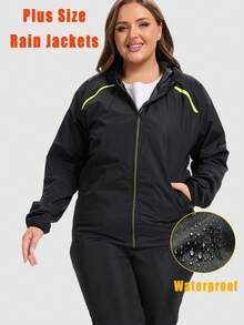 1PC Plus Size Rain Jackets For Women Waterproof Raincoat Hooded Rain Coats Outdoor Windbreaker Trench Coat - Black - View 1