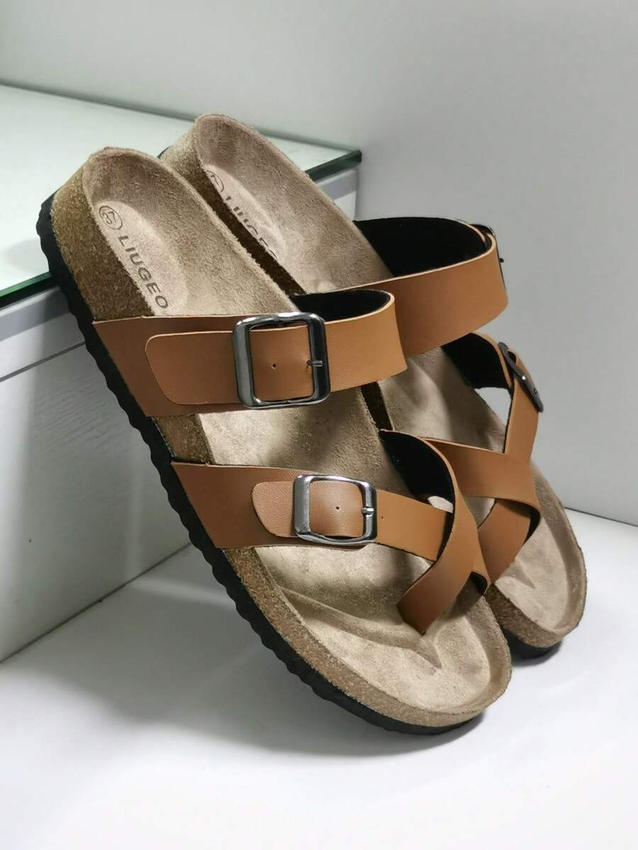 2026 New Criss-Cross Toe Soft Cork Slippers Beach Sandals, Unisex - Light Beige - View 1