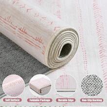 5x8 Washable Area Rug With Non-Slip Backing, Soft Low Pile Indoor Floor Carpet, Neutral Light Brown, Boho Moroccan Style Living Room, Bedroom, Dining Room - Baby Pink - View 5