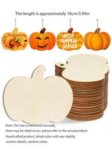 24片/12片创意南瓜形手工彩绘木片，未上漆冰淇淋形木片DIY工艺品镂空空白木制挂饰，木片，DIY木制装饰品未完成预钻孔木圆片派对礼物工艺品中心装饰品节日悬挂装饰品 - 彩色 - 查看 8