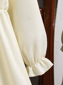 Robe casual à manches longues col claudine pour filles, robe élégante avec taille cintrée et décoration de perles, couleur abricot, convient pour l'automne/l'hiver