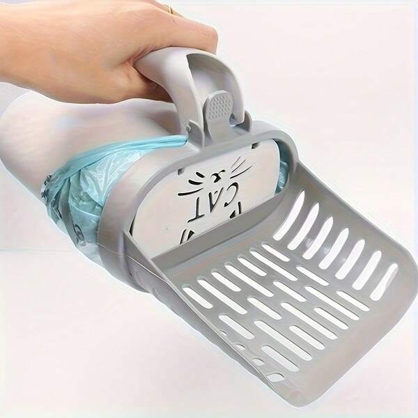 1pc Cat Litter Scoop With Integrated Waste Bag Dispenser, Made Of Durable PP Material, Deep Scoop Design, High Cleaning Efficiency, Suitable For All Cat Breeds - Tool For Maintaining Pet Litter Boxes.