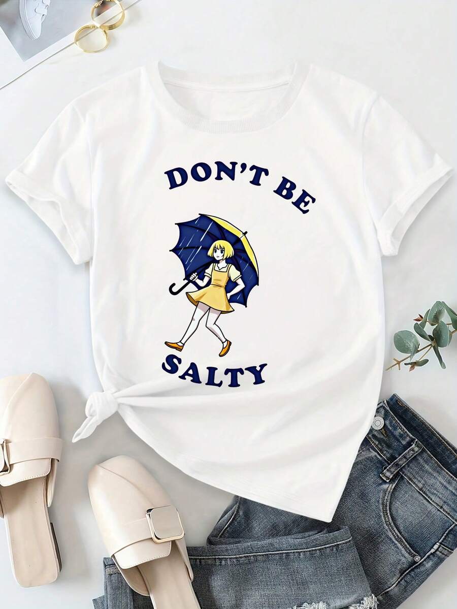 Women's Graphic T-Shirt Don't Be Salty Cute Cartoon Print Casual Summer Tee For Ladies Fashion Short Sleeve Top White Size S-3XL - trắng - Xem 1
