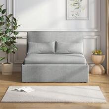 Twin/Queen Size 2 In 1 Convertible Sofa Bed, Linen Loveseat With 1 Foldable Mattress And 2 Cushions, Pull Out Sleeper Sofa,Couch Bed For Small Place, Apartment And Office And Living Room - 淺灰色 - 查看 3