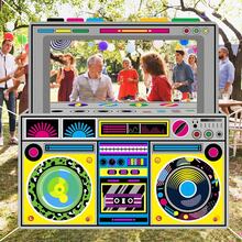 1pc Retro Polyester Radio Stereo Selfie Frame - 90s Hip Hop Party Decor With Colorful Lights & Balloons Pattern, Birthdays, Weddings, Housewarming & Celebrations, Suitable For Disco Themed Party Supplies, Party Photography Props, Fun Photography Props, Bachelor Parties,Hip-Hop Party Decoration ﻿
