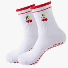 1/3 双多尺寸可爱樱桃、蝴蝶结、扇贝边、心形圆点印花普拉提和瑜伽袜，秋季袜子