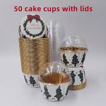 Cakegiugiu Moldes de cupcakes con diseño navideño, 25/50/100 piezas de tazas desechables para cupcakes con tapas, moldes desechables para muffins con tapas, forros brillantes resistentes al calor para cupcakes, moldes para muffins, perfectos para el Día de Navidad, decoraciones navideñas, pijamas navideños, regalos navideños, decoración navideña - Blanco - Ver 9