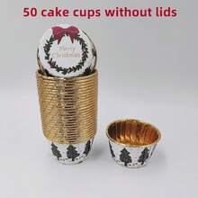 Cakegiugiu Moldes de cupcakes con diseño navideño, 25/50/100 piezas de tazas desechables para cupcakes con tapas, moldes desechables para muffins con tapas, forros brillantes resistentes al calor para cupcakes, moldes para muffins, perfectos para el Día de Navidad, decoraciones navideñas, pijamas navideños, regalos navideños, decoración navideña - Blanco - Ver 12