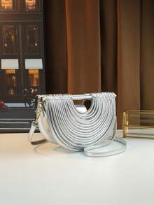 面条元素手提包，饺子形女士斜挎包，马鞍包 - 銀色 - 查看 7