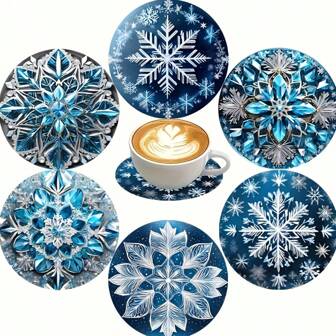 6pcs/Set Christmas Snowflake Coasters, Heat Resistant Placemats, Drink Cup Mats, Non-Slip Tableware Pads, Suitable For Christmas Decoration And Gifts, 1 Set Of 6pcs, 300 Sets/1800pcs
