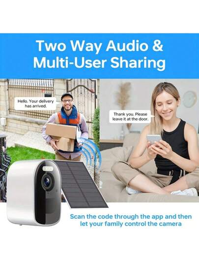 5G Wireless WiFi Outdoor Security Camera, 2K 4MP Night Vision Spotlight, Solar Powered Battery, Human Detection, Panel, PIR Motion Two Way Audio, Floodlight Camera Home view 7