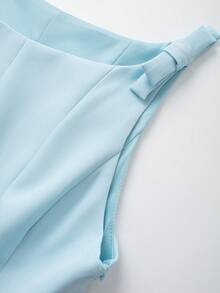 女式纯色无袖上衣，带蝴蝶结装饰裙摆 - 藍色 - 查看 3