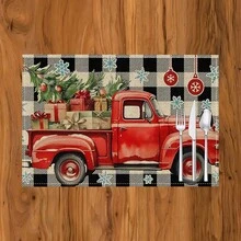 1 pieza/4 piezas/6 piezas Manteles individuales de lino con estampado de copos de nieve y árboles de Navidad, Navidad, regalo de Navidad, decoración navideña, adecuado para mesa de comedor, decoración para todo el año, manteles individuales modernos lavables, decoración de habitación, manteles individuales, posavasos, manteles de mesa de cocina y comedor, decoración de fiesta interior y exterior, decoración del hogar, regalo ideal