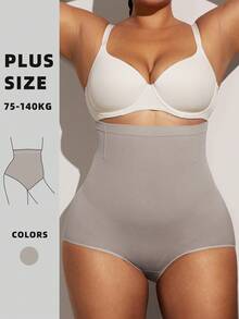 1pc Women's High Waist Seamless Shapewear, Strong Tummy Control And Butt Lift, Plus Size - Light Grey - View 7