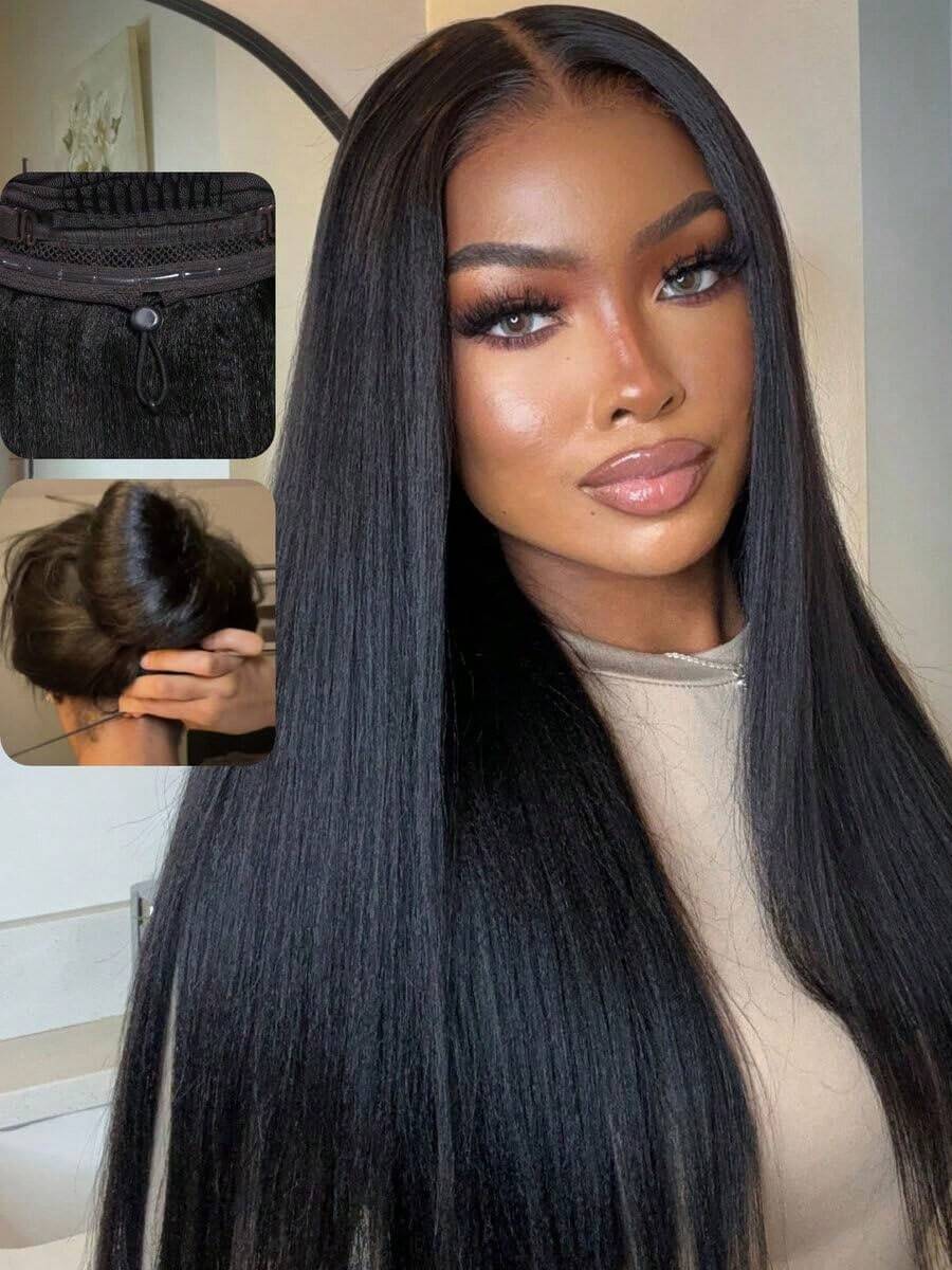 Straight Glueless Wig Human Hair With 5x5 Pre Cut HD Lace Front Wigs Pre Plucked Bleached Knots Pre Everything Put On And Go Wig Natural Hairline For Women - Natural Black - 查看 1