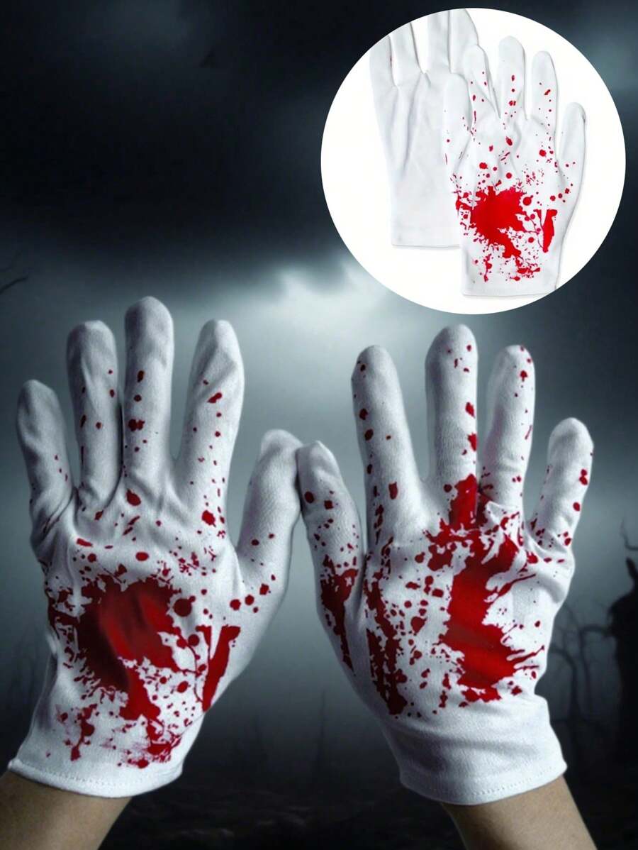 2pcs/Pair Halloween Party Decoration Gloves, Horror Bloody Gloves, Character Role Play Props With Printed Blood, Halloween Horror Atmosphere Decoration, Bloody Gloves, Festival Costume Party Accessories