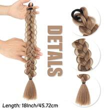 合成手工编织马尾辫接发带弹性橡皮筋 18 英寸长麻花辫马尾辫适合女性日常派对使用黑棕金灰假辫子发片增加发量 - 彩色 - 查看 4