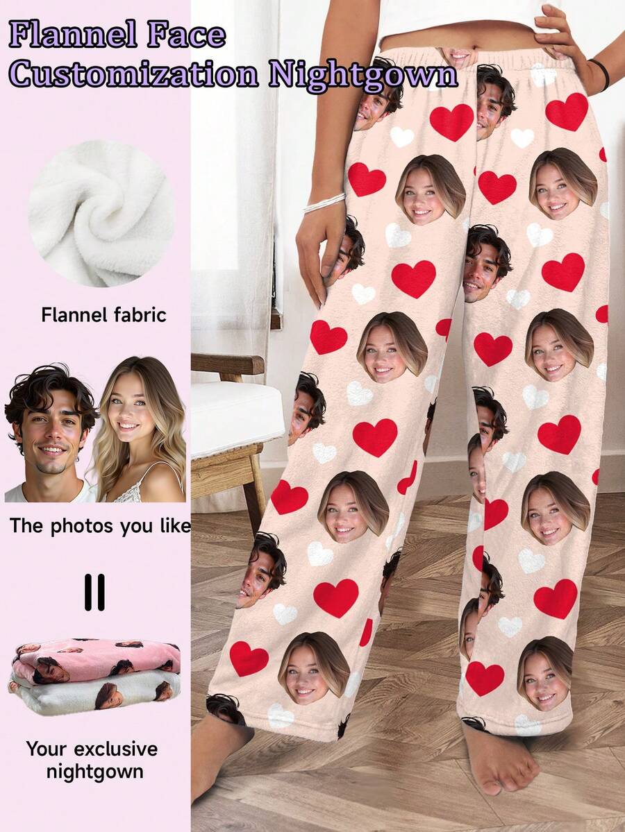 Customized Fleece Pajama Pants, Personalized Anime Character, Couple, Idol, Or Pet Designs, Thick Flannel Homewear, Fluffy, Cozy, Winter