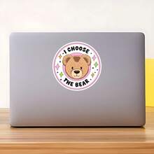 1 PIEZA Pegatina de vinilo "Yo elijo al oso", calcomanía brillante impermeable de 3 pulgadas para portátiles, botellas de agua, cuadernos y regalos, diseño de meme divertido y cultura pop relatable, cabeza de oso de dibujos animados linda con destellos y una declaración personal ingeniosa para scrapbooking y expresar el humor
