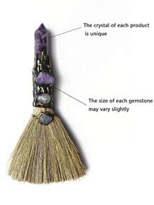 水晶巫术扫帚 - 手工制作的巫师祭坛工具，迷你魔法扫帚，用于精神修炼，万圣节服装，有趣的小礼物，万圣节派对礼物 - 彩色 - 查看 11