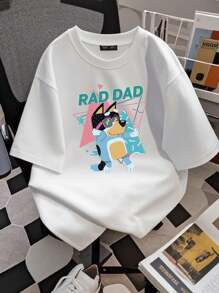 180g Pure Cotton Rad Dad Blue Shirt, Rad Like Dad Tshirt, Birthday Shirt, Gift For Dad, Crewneck For Women Streetwear Fashion Slightly Stretched Unisex Breathable Homme Soft Summer Comfortable Print Round Neck Short Sleeve Versatile Stylish Top For Everyday Wear Designer Clothes Casual Graphic - 白色 - 查看 3
