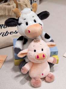 1 pieza Muñeco de peluche de 25cm/9.84in de vaca y lechón de granja, muñeco de peluche lindo de vaca de dibujos animados, muñeco de peluche elegante de cerdo jabalí salvaje, muñeco de peluche suave de confort animal, regalo de decoración del hogar