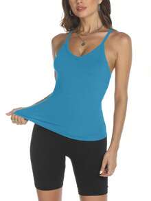 Tops tipo tanque y camisetas sexys para mujeres - Azul - Ver 4