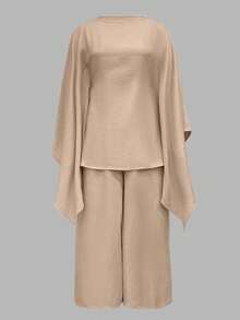 ANCHOSE ANCHOSE Plus Size Women Holiday Casual Elegant Cinched Waist Batwing Sleeve Loose Outfit