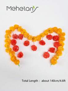 MEHELANY 1条 - 4.6英尺橙色人造万寿菊花环，人造万寿菊传统装饰长花环，适用于万圣节、婚礼、排灯节、派对、壁炉装饰，人造花环也适用于圣诞节、秋季节日、秋季花卉装饰 - 黃紅 - 查看 4
