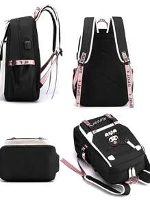 Sanrio Sanrio Kuromi Anime Cartoon Backpack , Nylon Laptop Backpack For Boys And Girls, Multiple Compartments, External Device Ports, Waterproof Design, Adjustable Shoulder Straps, Suitable For School And Daily Use As Well As Travel, Cute Cartoon Printing, Themed Lunch Bag, Backpack Durable Zipper Closure, Back-To-School Supplies