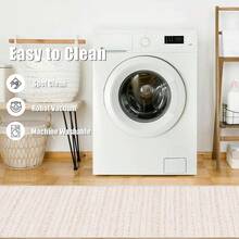 5x8 Washable Area Rug With Non-Slip Backing, Soft Low Pile Indoor Floor Carpet, Neutral Light Brown, Boho Moroccan Style Living Room, Bedroom, Dining Room - Baby Pink - View 6