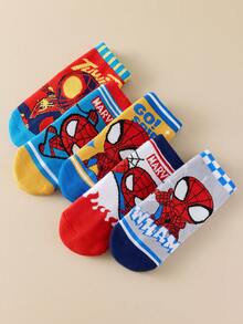Marvel 5双装儿童短袜，超级英雄卡通透气男童袜 - 彩色 - 查看 4