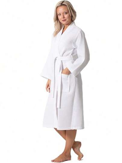 华夫格轻薄和服浴袍 - 速干 - 柔软，伴娘浴袍，春夏长款华夫格浴袍，吸水性强，轻薄