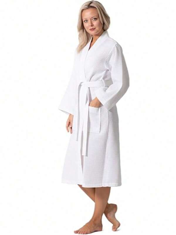 Turkish Linen Waffle Knit Lightweight Kimono Robe For Women - Quick Dry - Soft