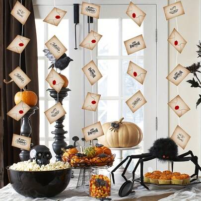 Warner Bros Baner szkolny Harry Potter Hogwart, 20 pływających banerów z listem akceptacyjnym dla czarodziejów, papierowe banery odpowiednie na urodziny i Halloween – jasnobrązowy/mieszany kolor, kolekcja dekoracji do domu dla fanów Harry'ego Pottera, wiszące dekoracje do zdjęć w restauracji, baner