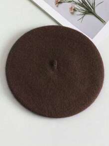 1 件装女士薄款纯色贝雷帽复古艺术家帽，甜美百搭