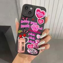 Funda para teléfono con diseño de dibujos animados, bordes rectos, color negro, resistente a caídas, compatible con phone 11, 12, 13, 14, 15 y 16 - Negro 1 - Ver 2