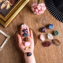 18pcs Healing Crystals Set Real Crystals And Healing Stones Kit Energy Crystals For Beginners Meditation Yoga 7 Natural Tumbled Crystals And 7 Raw Chakra Stones Rose Quartz Fengshui Hand-Woven Nut Bag Velvet Bag Wooden Treasure Chest Box Set - Multicolor - View 8