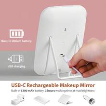 Espelho de Maquiagem com LED Branco, 3 Cores de Iluminação, Iluminação Frontal, Brilho Ajustável, Interruptor de Toque, Design Portátil e Dobrável, Carregamento USB - A Escolha Ideal para Entusiastas da Beleza